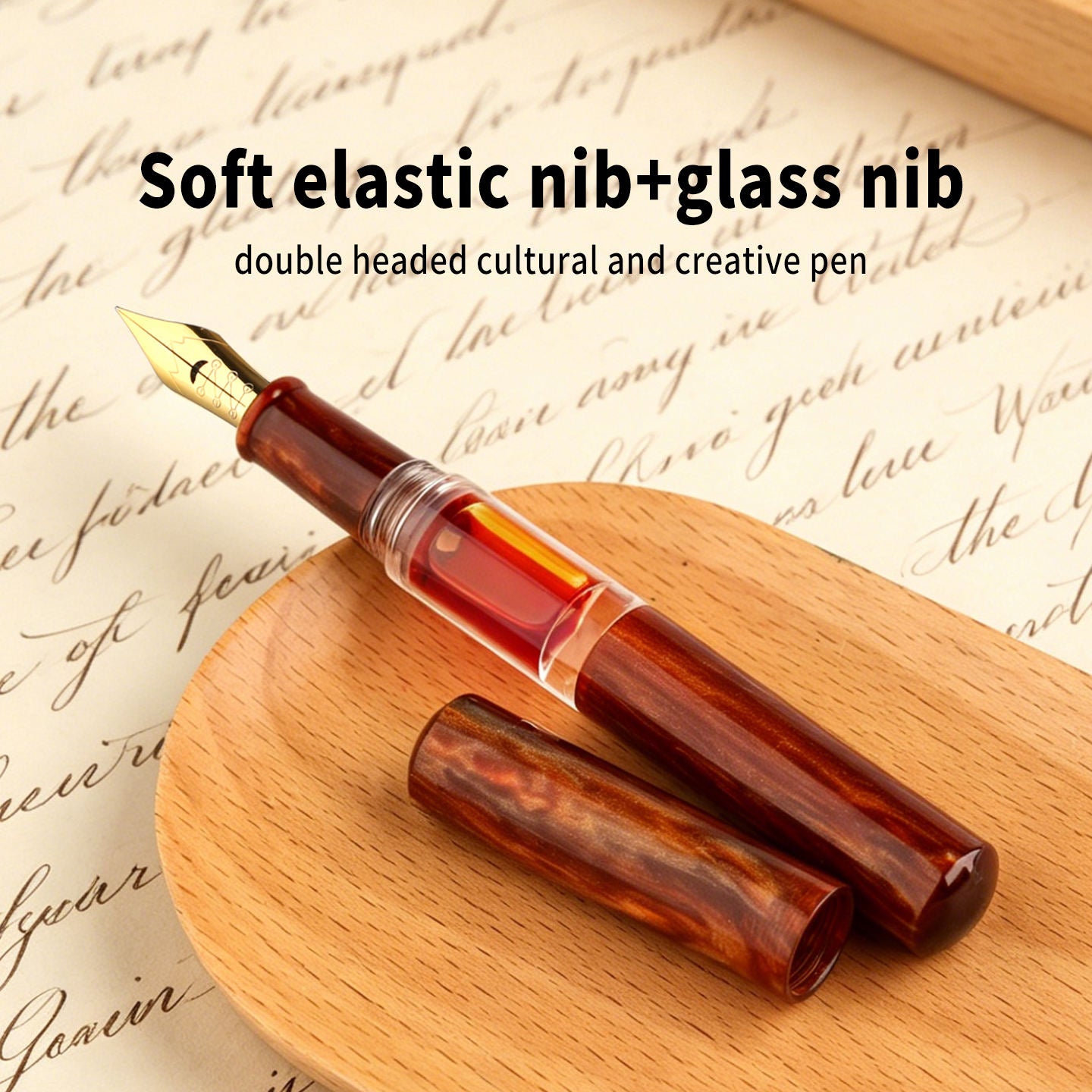 Moonman N15 Dual-Ended Fountain Pen with Flex Nib & Glass Dip Tip, Marbled Acrylic Resin Calligraphy Pen for Sketching, Journaling and Gifting