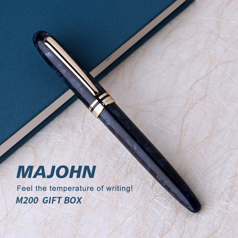 Moonman M200 Sapphire Blue Fountain Pen – Iridium Fine Nib, Gold Clip, Vintage Resin Body with Schmidt Converter