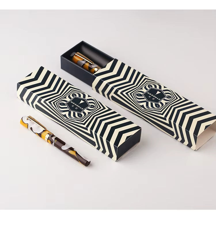 Moonman N2 Mini Fountain Pen – Iridium Gold-Plated Extra Fine Nib, Yellow Coffee White Celluloid, Pocket-Sized with Box & Converter