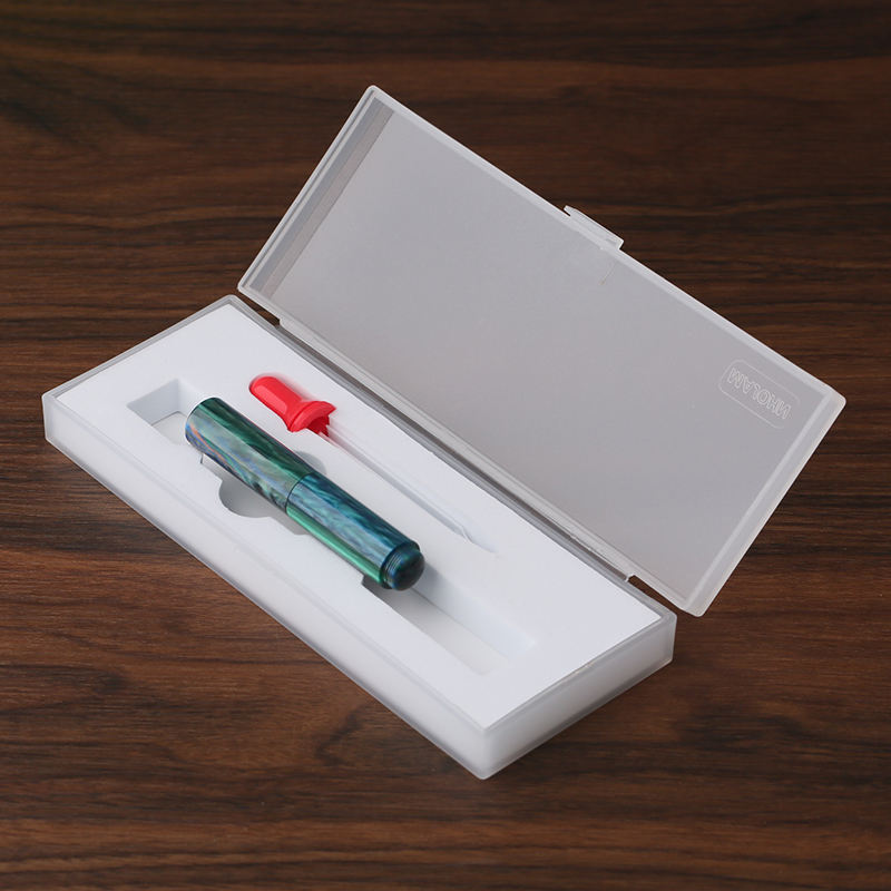 Moonman Wancai Mini Fountain Pen, Iridium Fine Nib Blue Acrylic Travel Pocket Pen, short Size Eyedropper Ink Bottle Filling with 6 Black Cartridges Set
