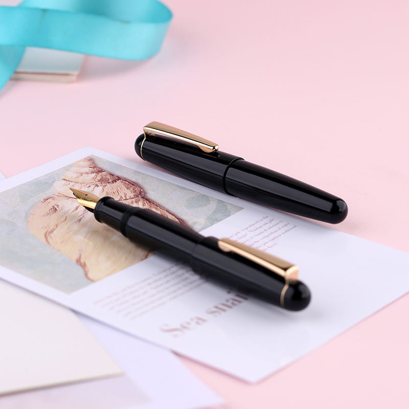 Moonman Q2 Mini Fountain Pen Eyedropper Filling, Extra Fine Nib Transparent Black Acrylic Pen with Eyedropper and Pen Case