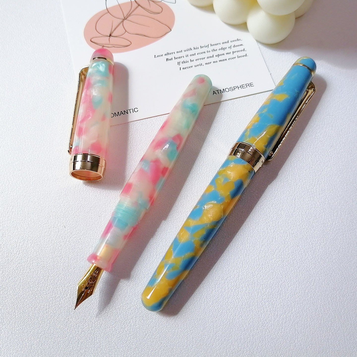 Moonman S9 Acrylic Fountain Pen – Candy Color Resin Barrel, Gold Trim, Smooth Fine Nib