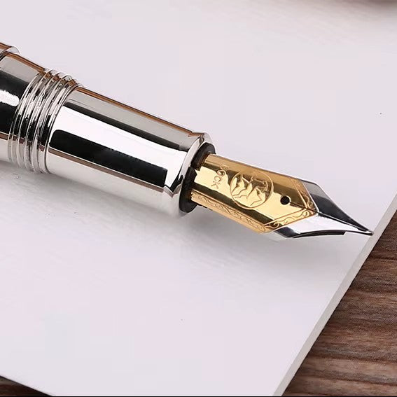 Moonman M1000 Handmade Ebony Wood Fountain Pen with Fine Bock Nib & Rivet Mother of Pearl Cap Top – Luxury Wooden Fountain Pen