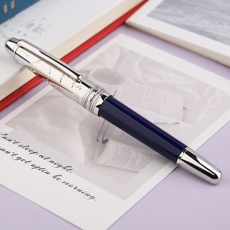 Moonman P135-115x Antique Metal Fountain Pen (Blue) with Fine Nib & 20ml Black Ink Bottle – Elegant Collectible Writing Set