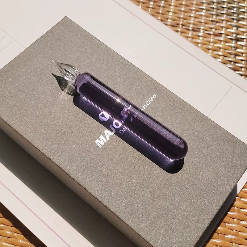 MAJOHN Crystal Glass Dip Pen – 0.5mm Fine Writing Width, Handmade Glass Nib, Solid Color Pink, Purple & Blue