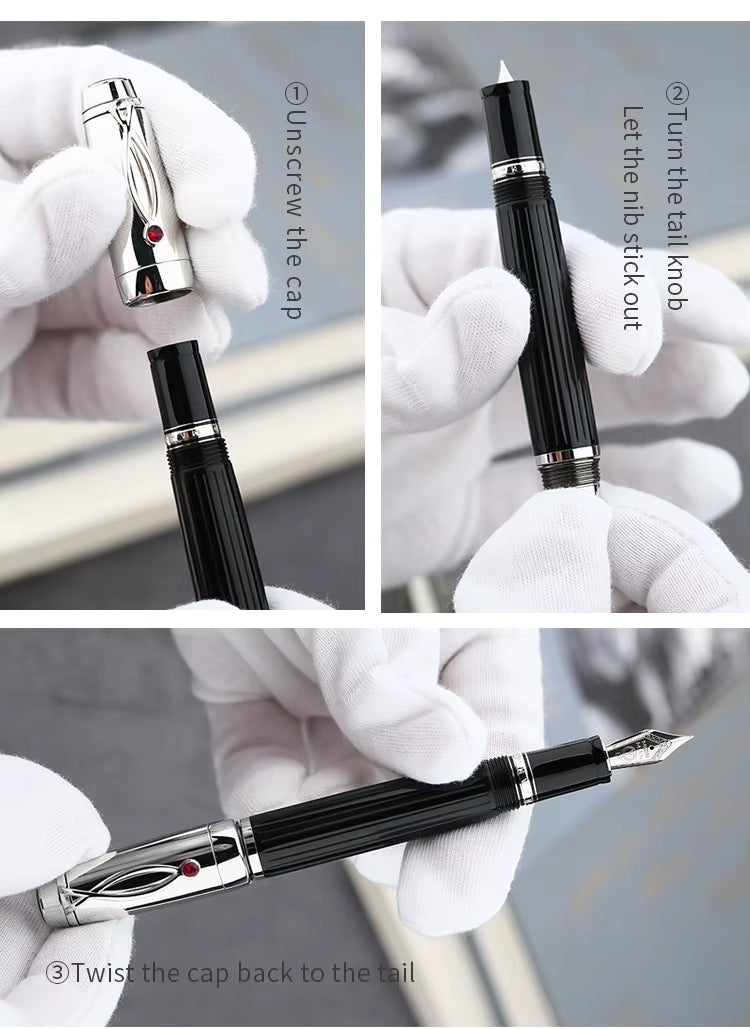 Moonman X1 Retractable Fountain Pen - White Resin, Extra Fine Nib with 6 Black Ink Cartridges
