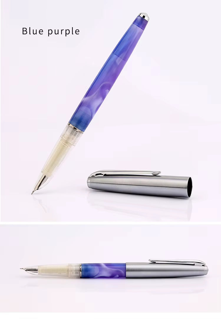 Moonman 101 Blue Purple Fountain Pen – Imported Resin Body, Clear Grip, Fine 0.5mm Nib – Calligraphy & Writing Pen for Adults (Rotating Ink Filling System)