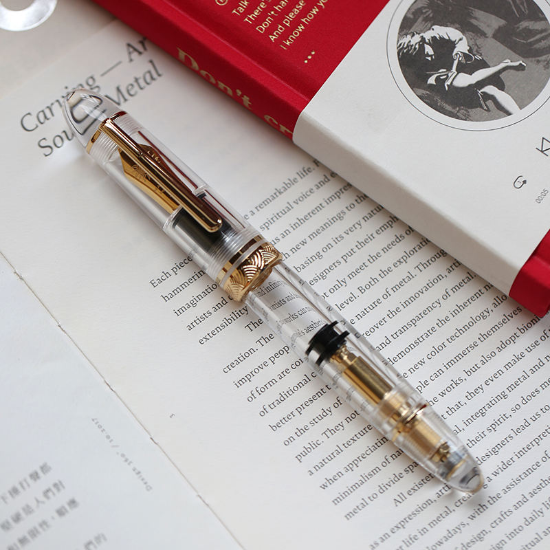 Moonman P140 Clear Demonstrator Fountain Pen – Brass Piston Filling System, Size 8 Sun-Carved Nib, Transparent Resin Body
