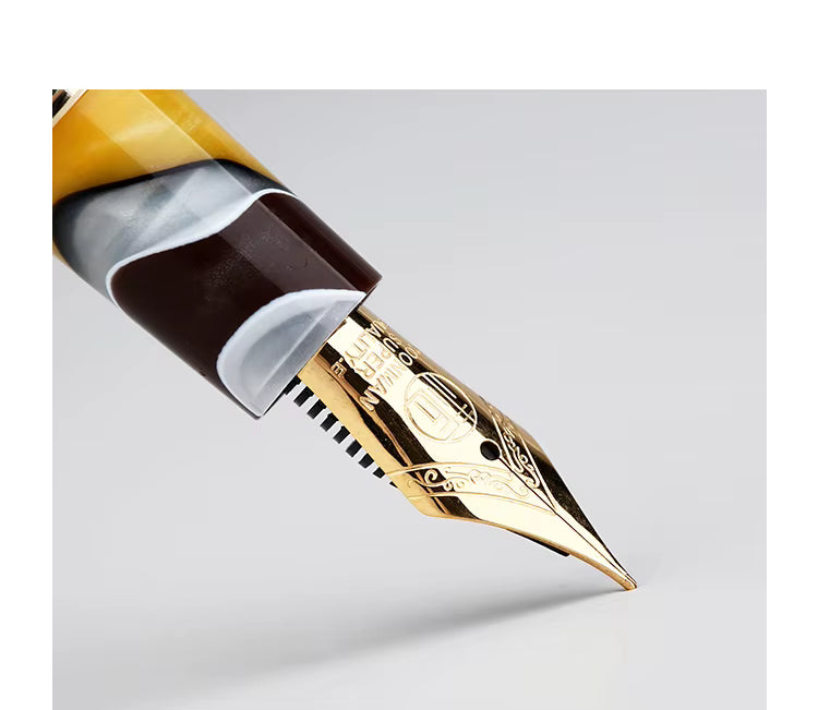 Moonman N2 Mini Fountain Pen – Iridium Gold-Plated Extra Fine Nib, Yellow Coffee White Celluloid, Pocket-Sized with Box & Converter