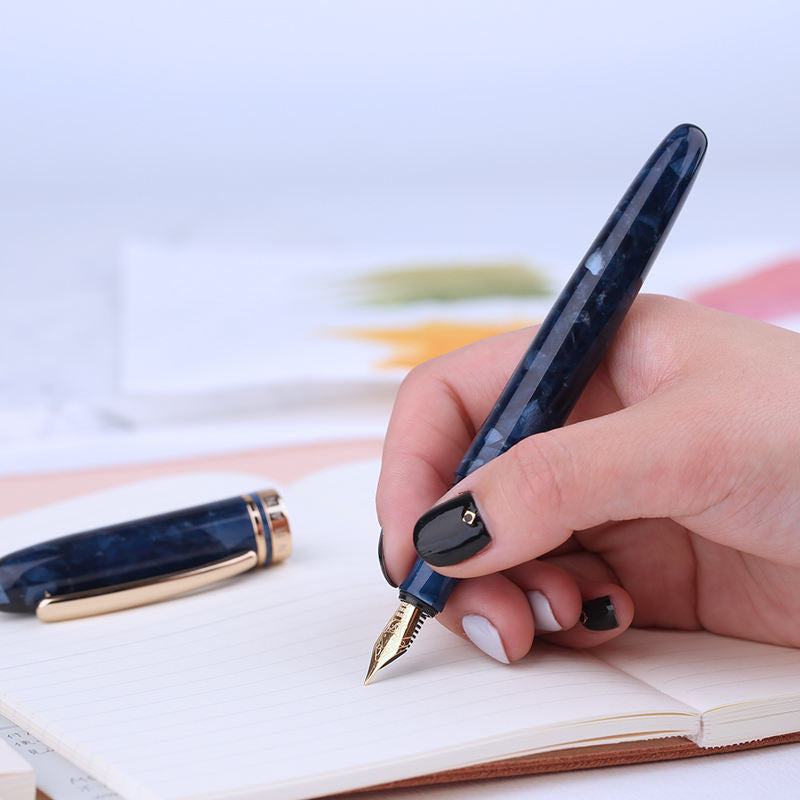 Moonman M200 Sapphire Blue Fountain Pen – Iridium Fine Nib, Gold Clip, Vintage Resin Body with Schmidt Converter