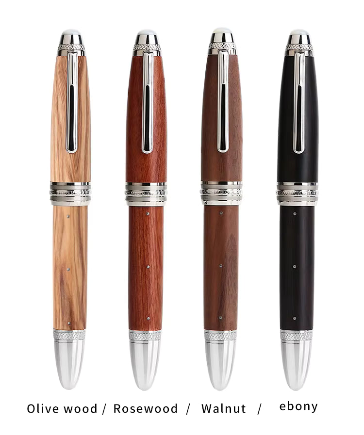 Moonman M1000 Handmade Olive Wood Fountain Pen with Fine Bock Nib & Rivet Mother of Pearl Cap Top – Luxury Wooden Fountain Pen