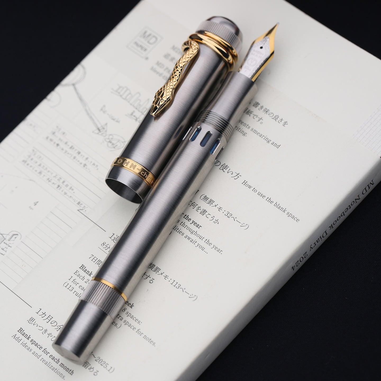 Moonman P137 Titanium Edition Fountain Pen – Snake Clip Piston Filler with Titanium Alloy Body, Gold Trim & EF Nib