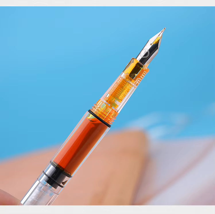 Moonman S8 Clear Resin Fountain Pen – Transparent Piston Filling Fountain Pen for Students, Journaling & Office Use