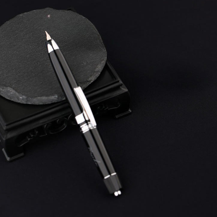 Moonman A3 Retractable Fountain Pen Extra Fine Nib With Box, Black Ink Pen With Converter Writing Set (Silver Clip Version)