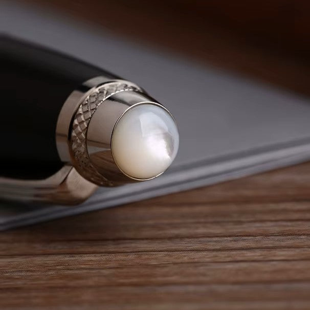 Moonman M1000 Handmade Ebony Wood Fountain Pen with Fine Bock Nib & Rivet Mother of Pearl Cap Top – Luxury Wooden Fountain Pen