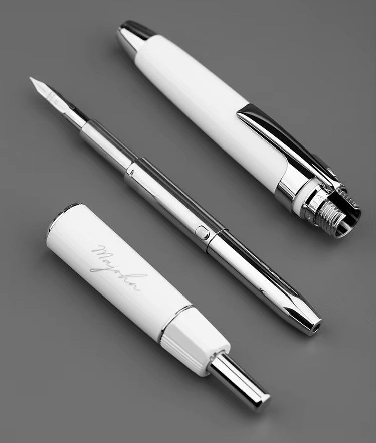Moonman A3 Retractable Fountain Pen Extra Fine Nib With Box, White Ink Pen With Converter Writing Set (Silver Clip Version)