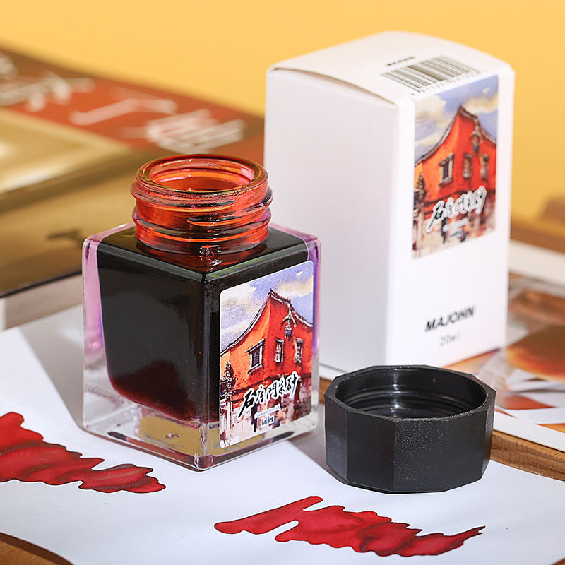 Moonman Magic City Red Gold Powder Shimmer Fountain Pen Ink – Shikumen, 20ml Bottled Ink for Calligraphy, Journaling & Creative Writing