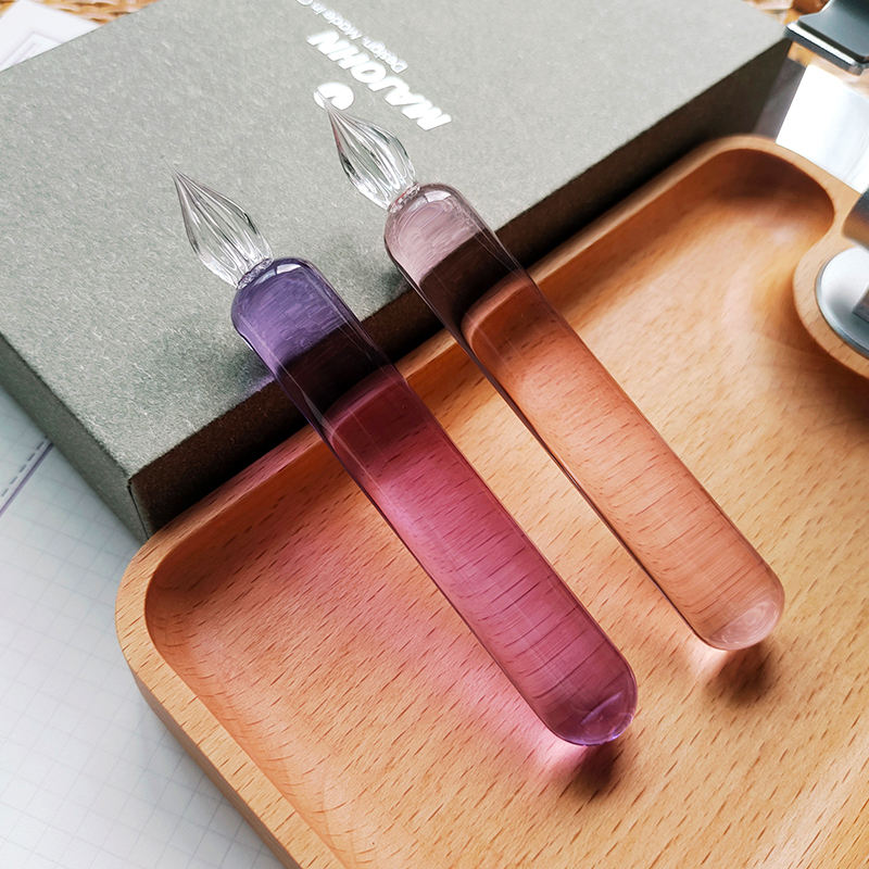 MAJOHN Crystal Glass Dip Pen – 0.5mm Fine Writing Width, Handmade Glass Nib, Solid Color Pink, Purple & Blue