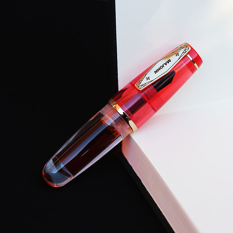 Moonman Q3 Mini Eyedropper Fountain Pen, Transparent Resin Short Pocket Pen, Iridium Fine Nib Large Capacity Writing Pen Case Set (Red)