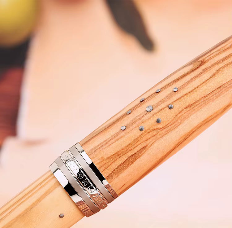 Moonman M1000 Handmade Olive Wood Fountain Pen with Fine Bock Nib & Rivet Mother of Pearl Cap Top – Luxury Wooden Fountain Pen