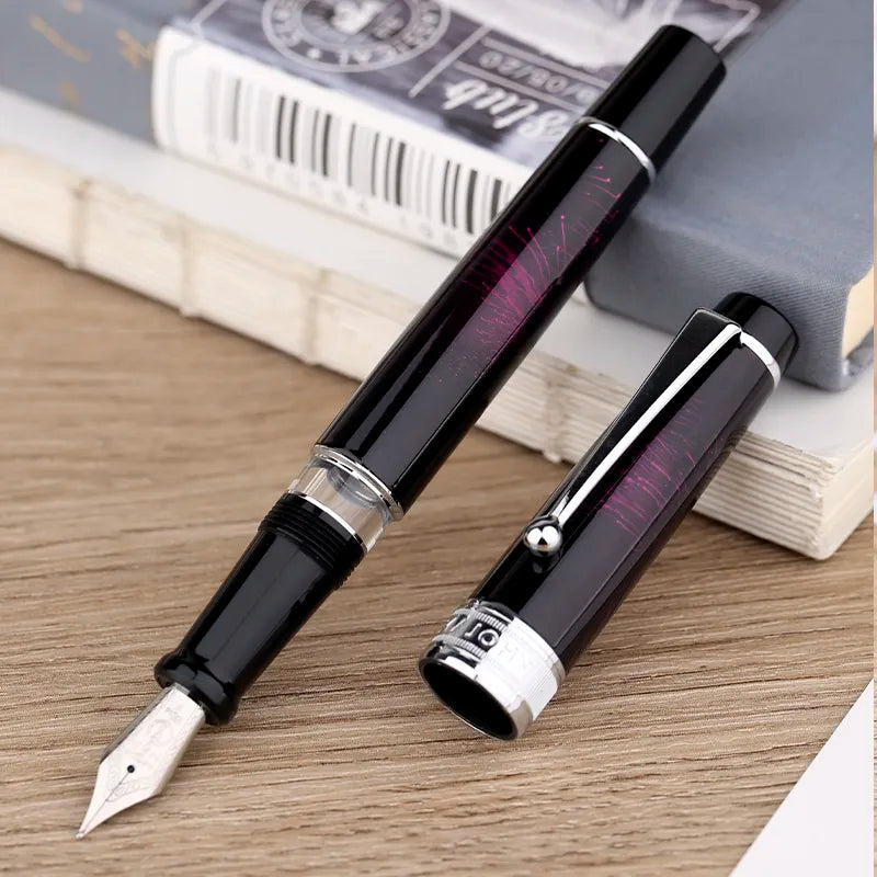 Moonman T5 Piston Fountain Pen – Pink Fireworks, Large Ink Capacity, Resin Body, Fine/Medium/Extra Fine Nib, Gift Box Included