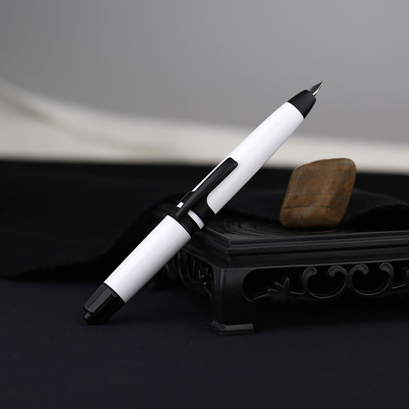 Moonman A3 Retractable Fountain Pen Extra Fine Nib With Box, White Ink Pen With Converter Writing Set (Black Clip Version)