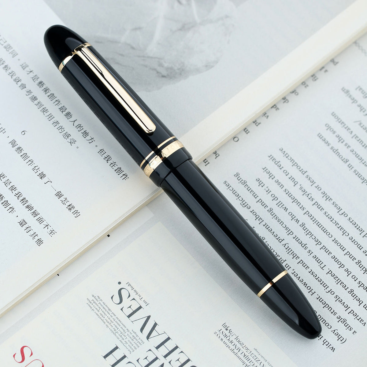 Moonman P141 Black Calligraphy Nib Fountain Pen – #8 Long knife NF/NM Nib, Piston Filling, Glossy Resin Body with Gold Clip