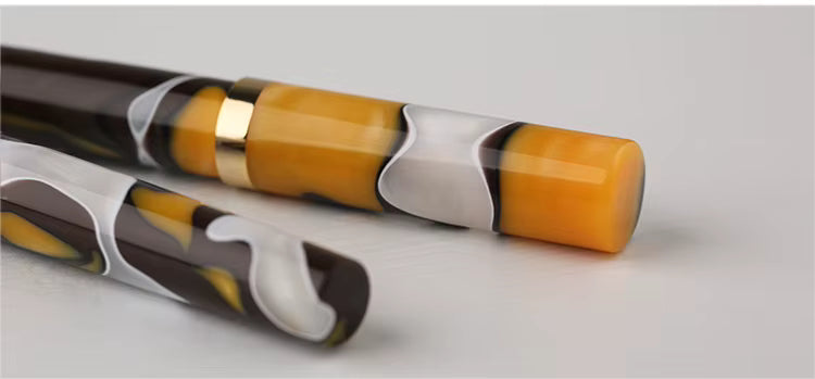Moonman N2 Mini Fountain Pen – Iridium Gold-Plated Extra Fine Nib, Yellow Coffee White Celluloid, Pocket-Sized with Box & Converter
