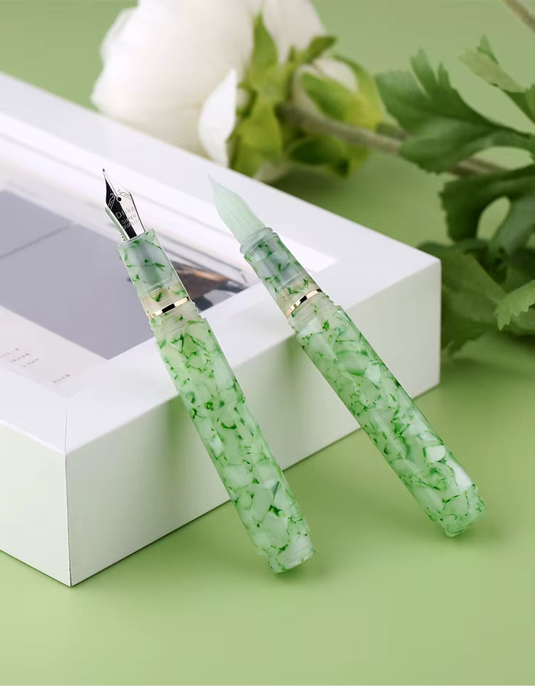 Moonman N8 Dual-Use Fountain & Glass Dip Pen – Jade Green Resin Body, Bent Nib, Compact Design