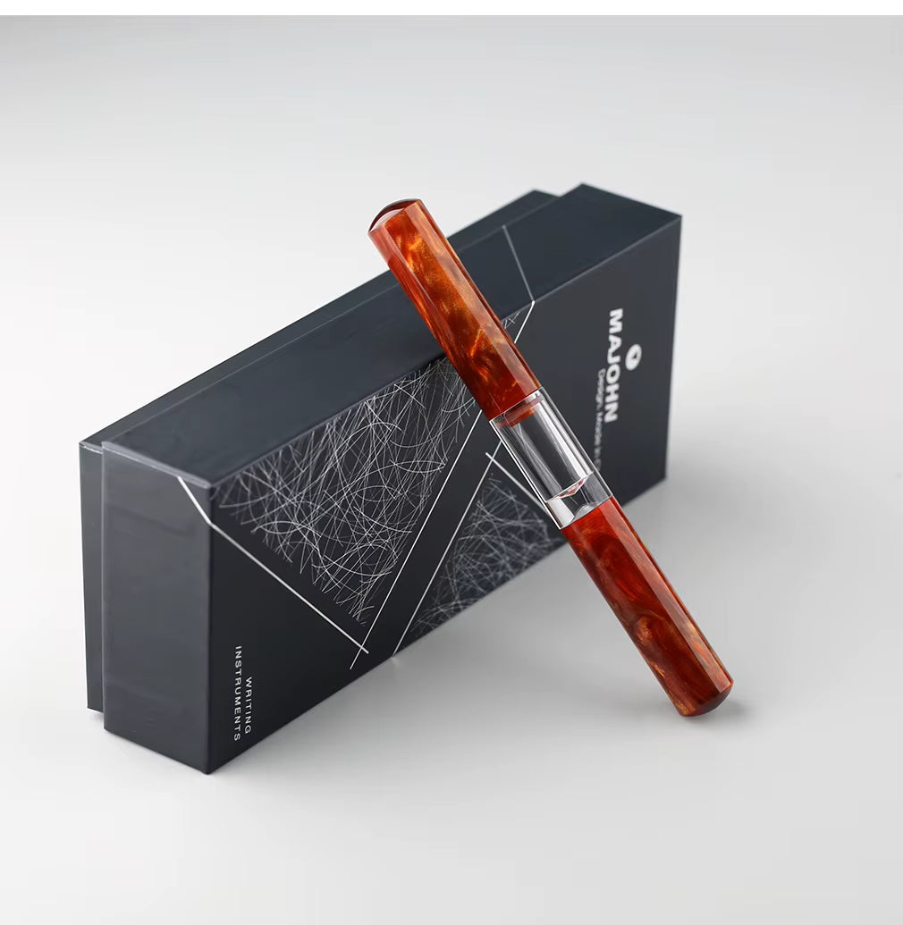 Moonman N15 Dual-Ended Fountain Pen with Flex Nib & Glass Dip Tip, Marbled Acrylic Resin Calligraphy Pen for Sketching, Journaling and Gifting