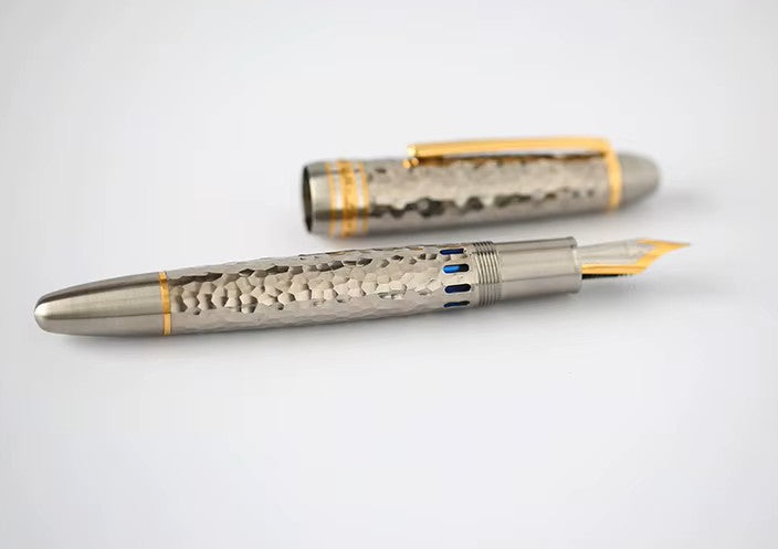Moonman P136 Titanium Hammered Edition Fountain Pen – Textured Metal Body, Fine Nib, Gold Trim, Premium Writing Fountain Pen