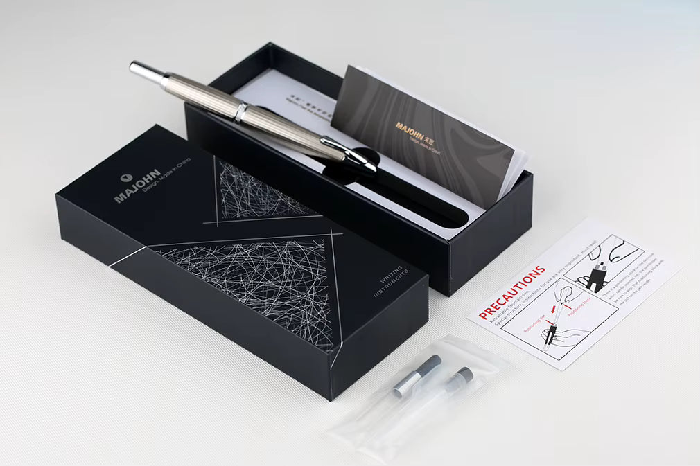 Moonman A1 Press Fountain Pen – Retractable Extra Fine Nib Metal Matte Black Ink Pen with Converter & Gift Box
