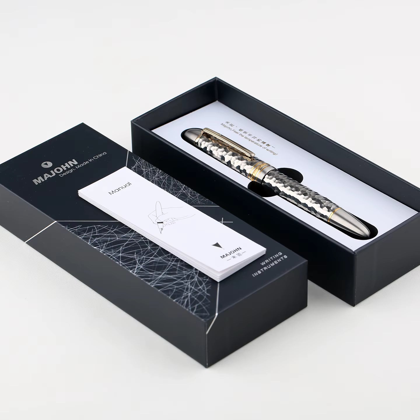 Moonman P136 Titanium Hammered Edition Fountain Pen – Textured Metal Body, Fine Nib, Gold Trim, Premium Writing Fountain Pen