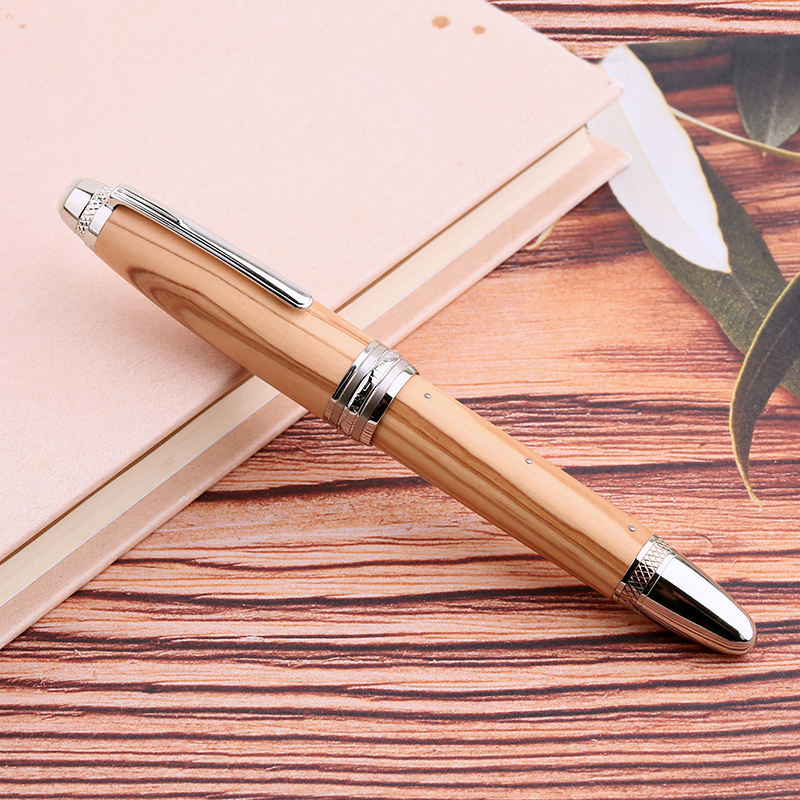 Moonman M1000 Handmade Olive Wood Fountain Pen with Fine Bock Nib & Rivet Mother of Pearl Cap Top – Luxury Wooden Fountain Pen