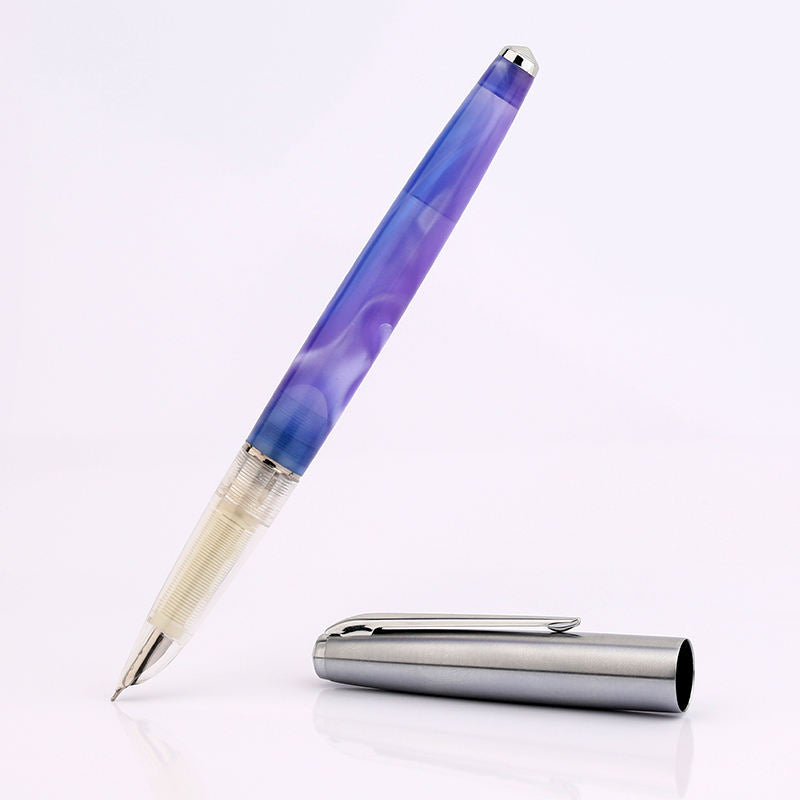 Moonman 101 Blue Purple Fountain Pen – Imported Resin Body, Clear Grip, Fine 0.5mm Nib – Calligraphy & Writing Pen for Adults (Rotating Ink Filling System)