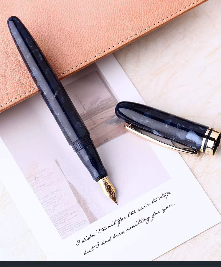 Moonman M200 Sapphire Blue Fountain Pen – Iridium Fine Nib, Gold Clip, Vintage Resin Body with Schmidt Converter