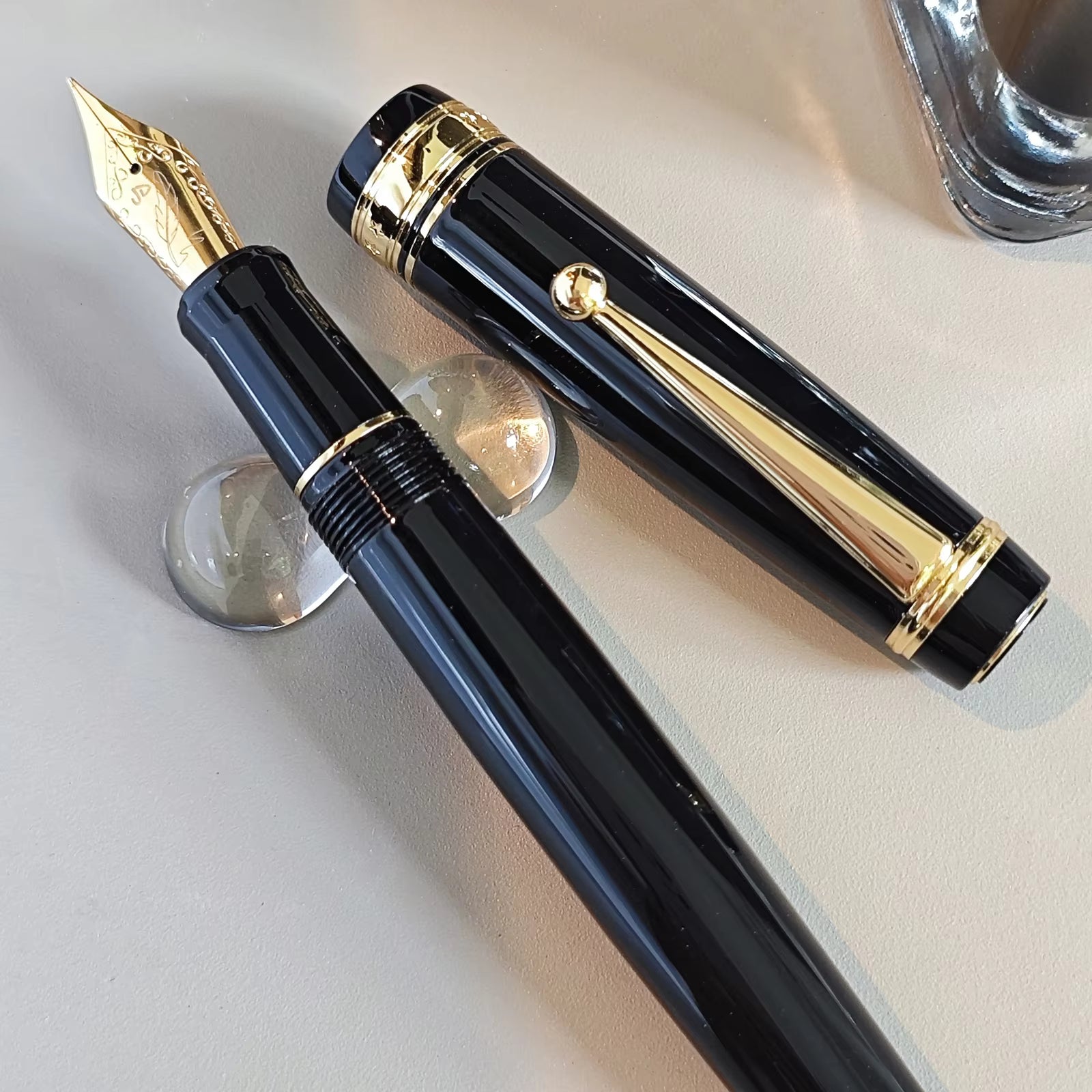 J 845,Medium Size Metal Body, Medium Nib With Gold and Black Trim