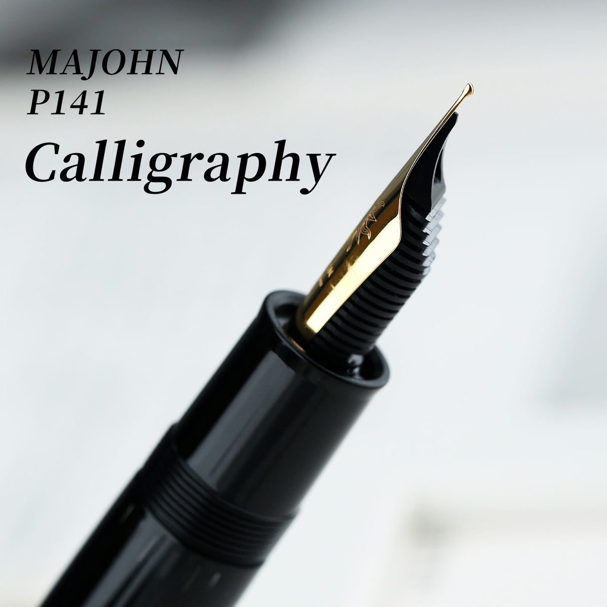 Moonman P141 Black Calligraphy Nib Fountain Pen – #8 Long knife NF/NM Nib, Piston Filling, Glossy Resin Body with Gold Clip