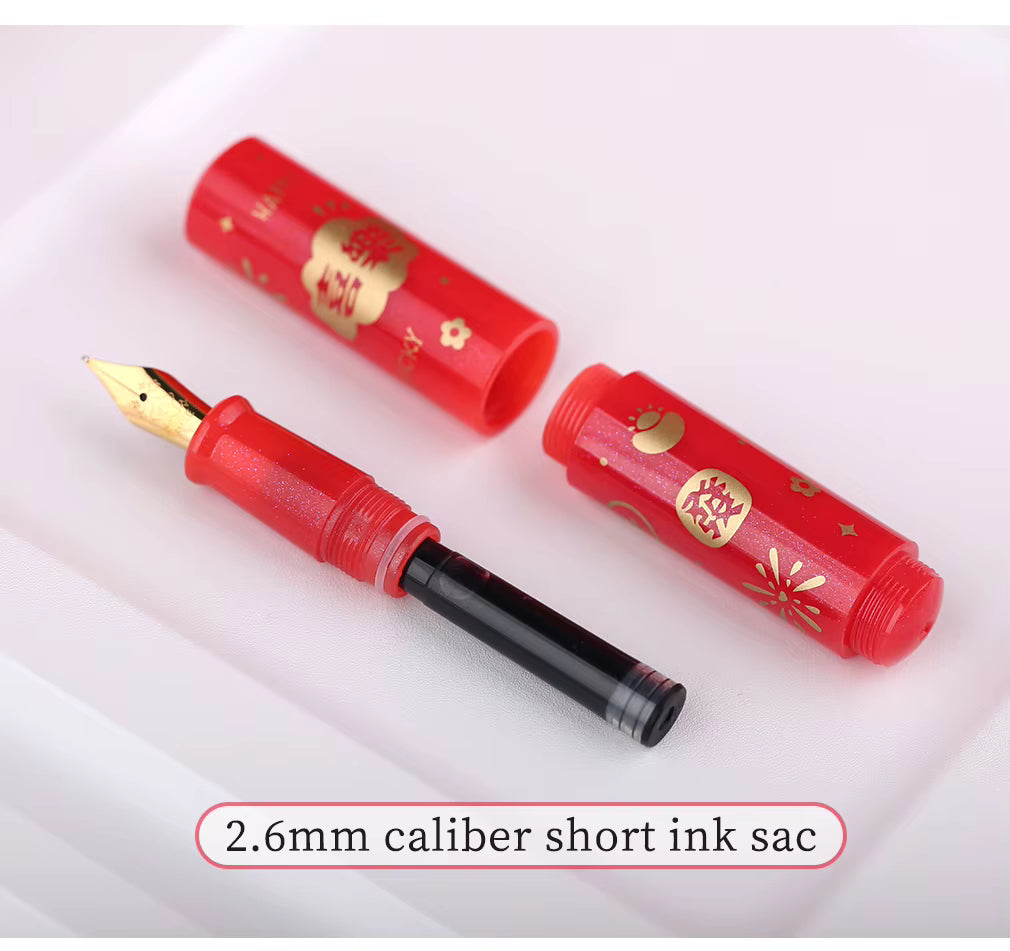 Moonman Wancai Special Edition Pocket Fountain Pen Gift Set with Ink Bottle, Compact Eyedropper Fountain Pen, Limited Edition Red Theme