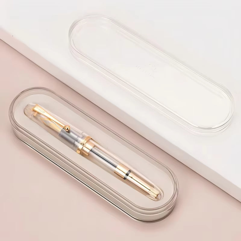 Jinhao 9019 Dadao Series Fountain Pen – Transparent Clear Acrylic Body, Gold Trim, #8 Medium Nib with Large Capacity Converter for Writing, Signatures & Calligraphy