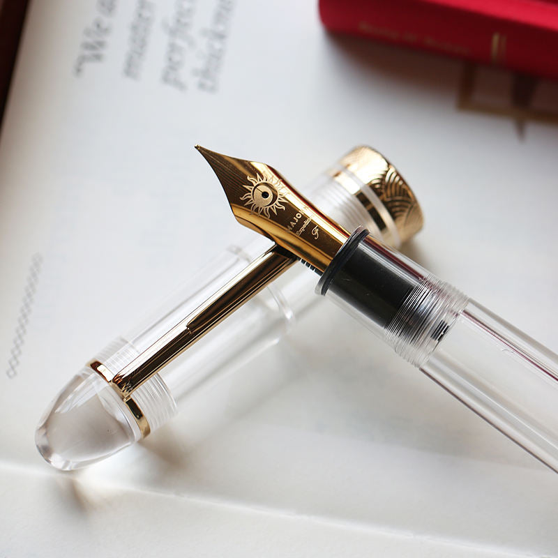 Moonman P140 Clear Demonstrator Fountain Pen – Brass Piston Filling System, Size 8 Sun-Carved Nib, Transparent Resin Body