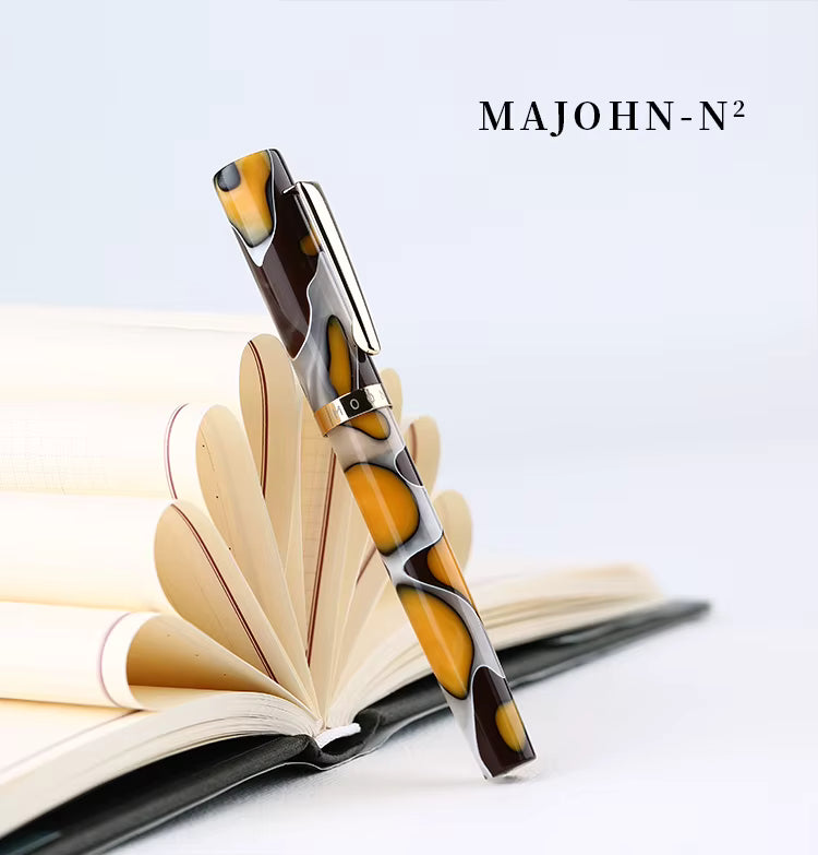 Moonman N2 Mini Fountain Pen – Iridium Gold-Plated Extra Fine Nib, Yellow Coffee White Celluloid, Pocket-Sized with Box & Converter