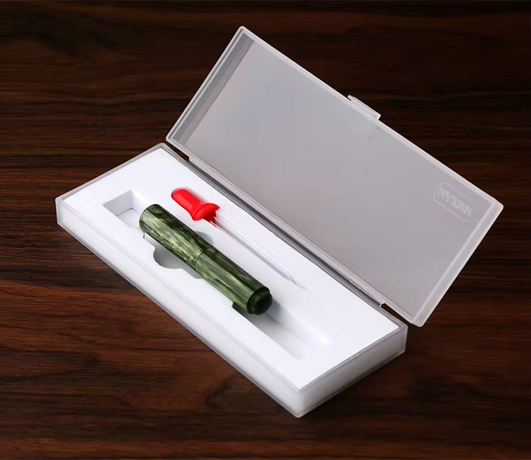 Moonman Wancai Mini Fountain Pen, Iridium Fine Nib Green Acrylic Travel Pocket Pen, short Size Eyedropper Ink Bottle Filling with 6 Black Cartridges Set