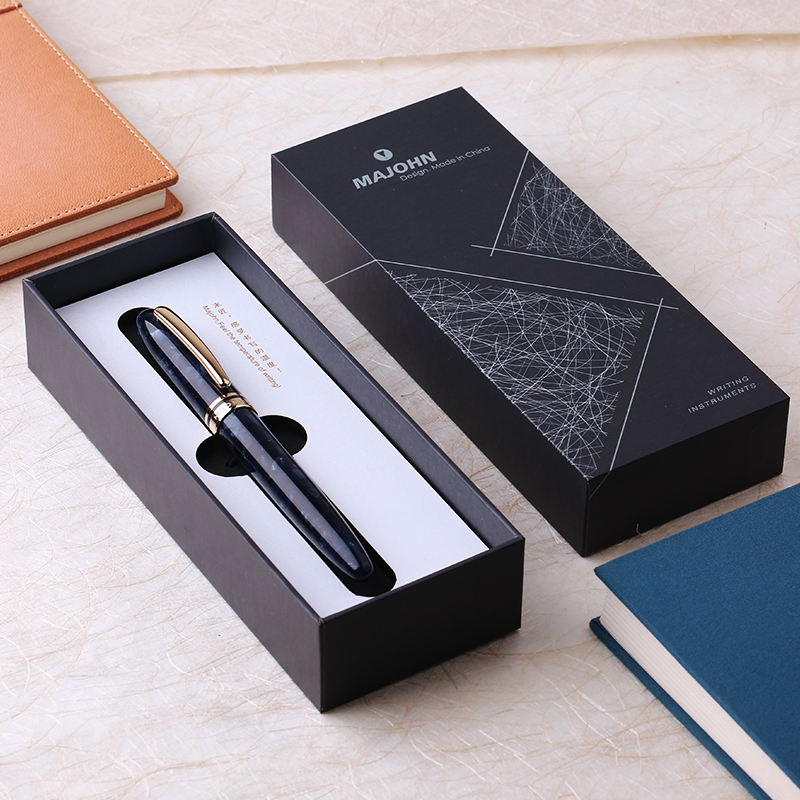 Moonman M200 Sapphire Blue Fountain Pen – Iridium Fine Nib, Gold Clip, Vintage Resin Body with Schmidt Converter