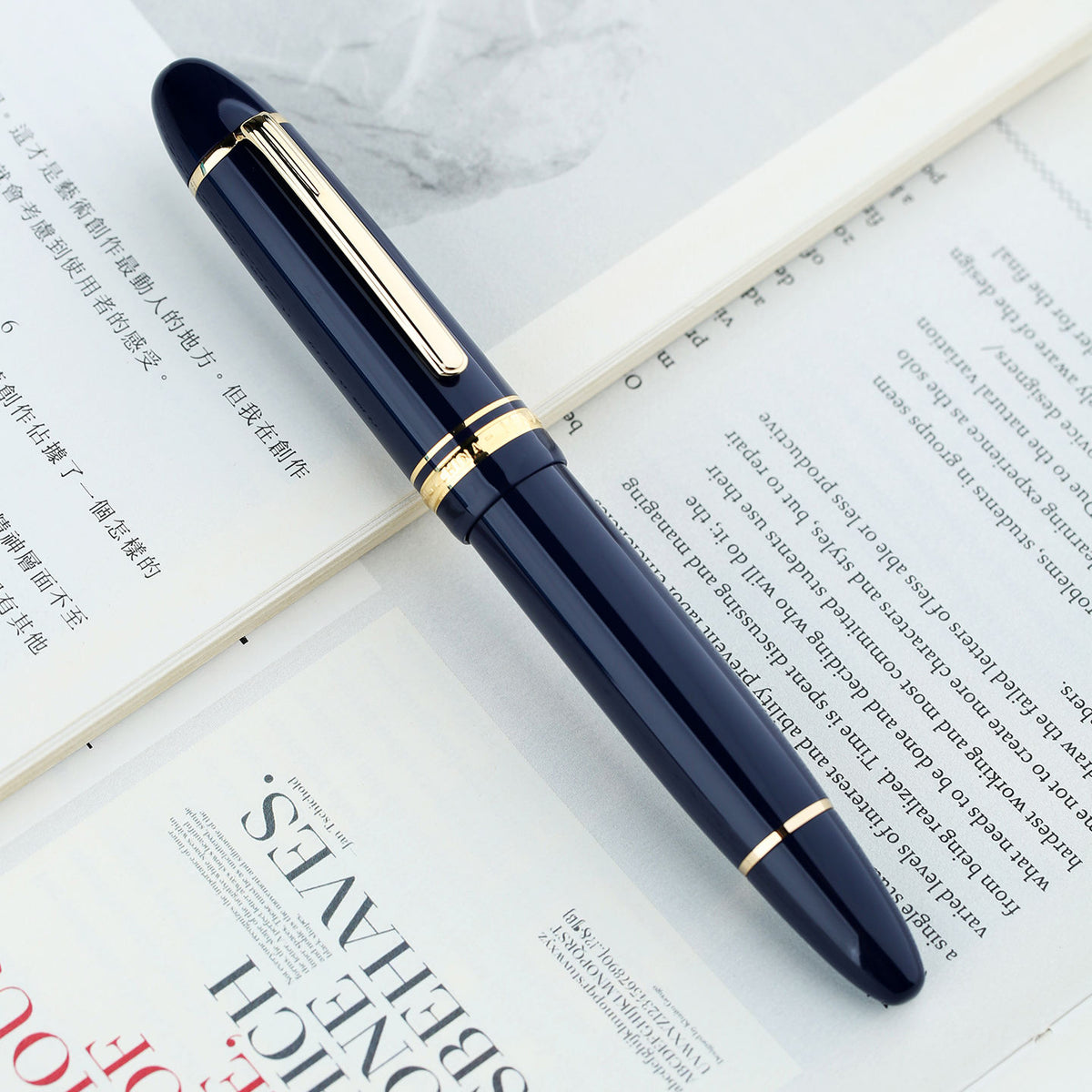 Moonman P141 Blue Calligraphy Nib Fountain Pen – #8 Long knife NF/NM Nib, Piston Filling, Glossy Resin Body with Gold Clip