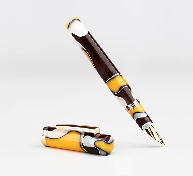 Moonman N2 Mini Fountain Pen – Iridium Gold-Plated Extra Fine Nib, Yellow Coffee White Celluloid, Pocket-Sized with Box & Converter