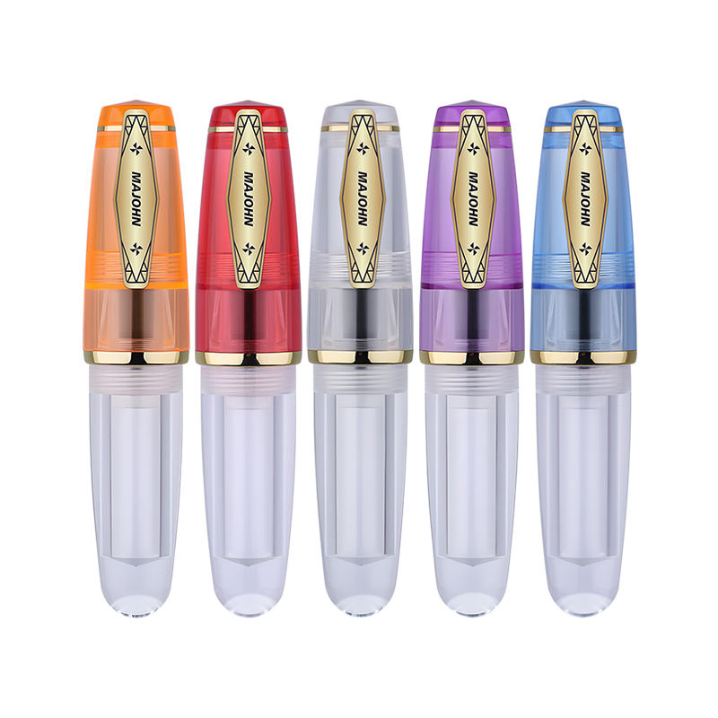 Moonman Q3 Mini Eyedropper Fountain Pen, Transparent Resin Short Pocket Pen, Iridium Fine Nib Large Capacity Writing Pen Case Set (Orange)