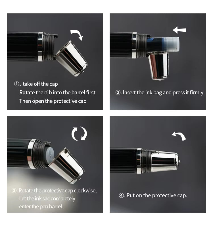 Moonman X1 Retractable Fountain Pen - White Resin, Extra Fine Nib with 6 Black Ink Cartridges