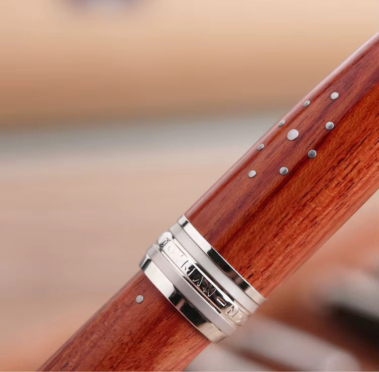 Moonman M1000 Handmade Rosewood Fountain Pen with Fine Bock Nib & Rivet Pearl Cap Top – Luxury Wooden Fountain Pen