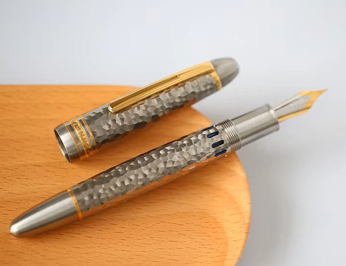 Moonman P136 Titanium Hammered Edition Fountain Pen – Textured Metal Body, Fine Nib, Gold Trim, Premium Writing Fountain Pen